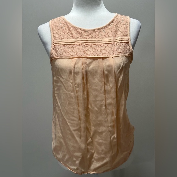 Loft Women’s Peach Crochet Pleated Tank Top Size SP - Picture 1 of 7
